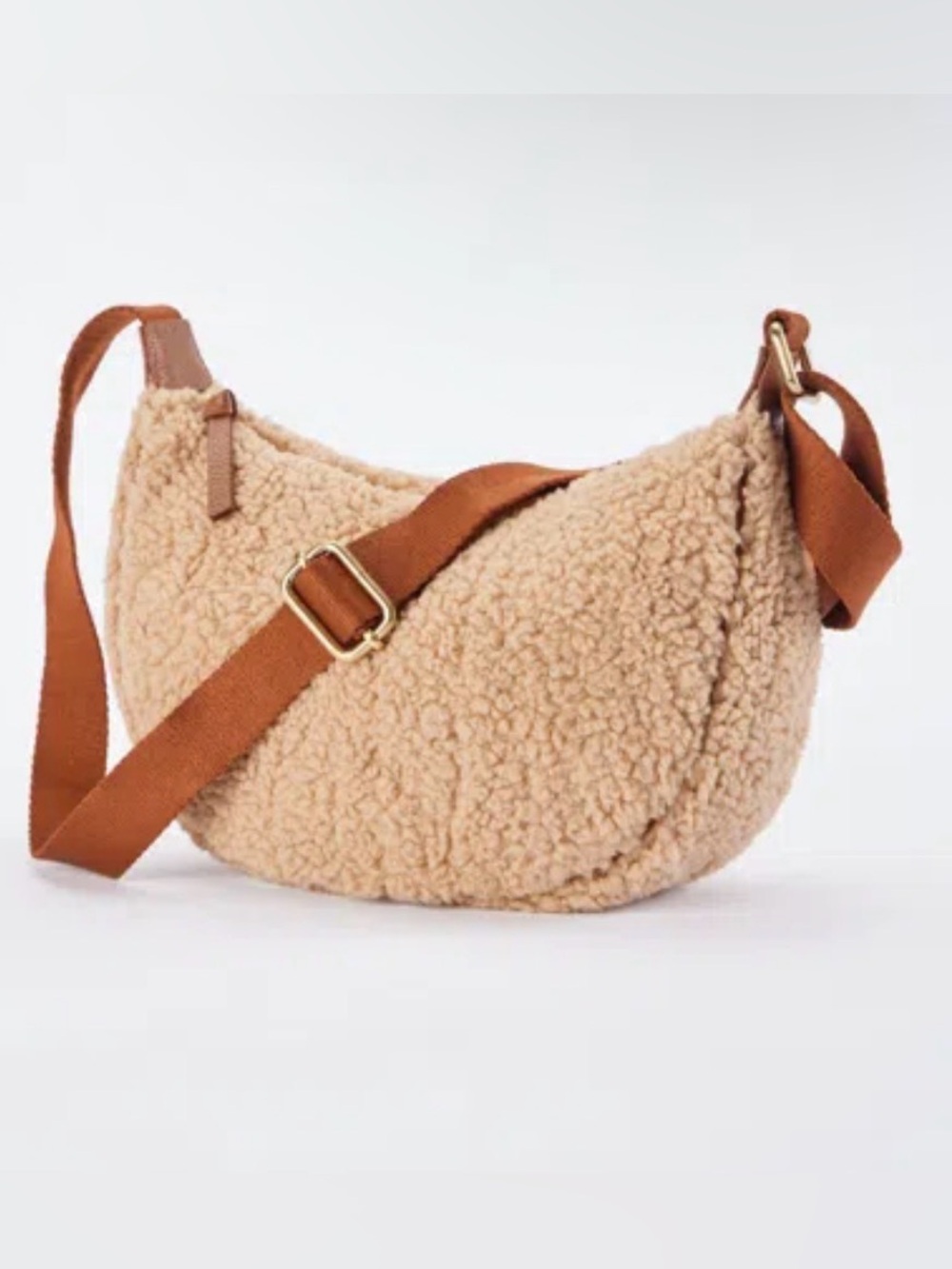 NWT - J Jill Shearling Crossbody Bag in Beige with Brown Strap